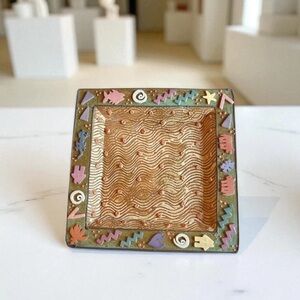 Vintage Post Modern Cunningham Pottery Square Southwestern Wall Plaque